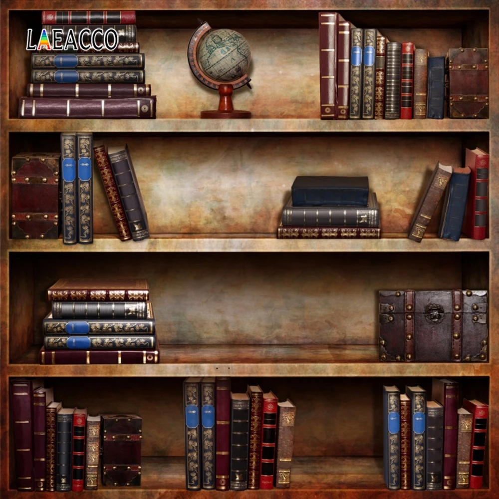 

Laeacco Vintage Bookshelf Photo Backdrop Baby Toy Pet Kid Portrait Shot Books Globe Photography Backgrounds Photocall Photophone