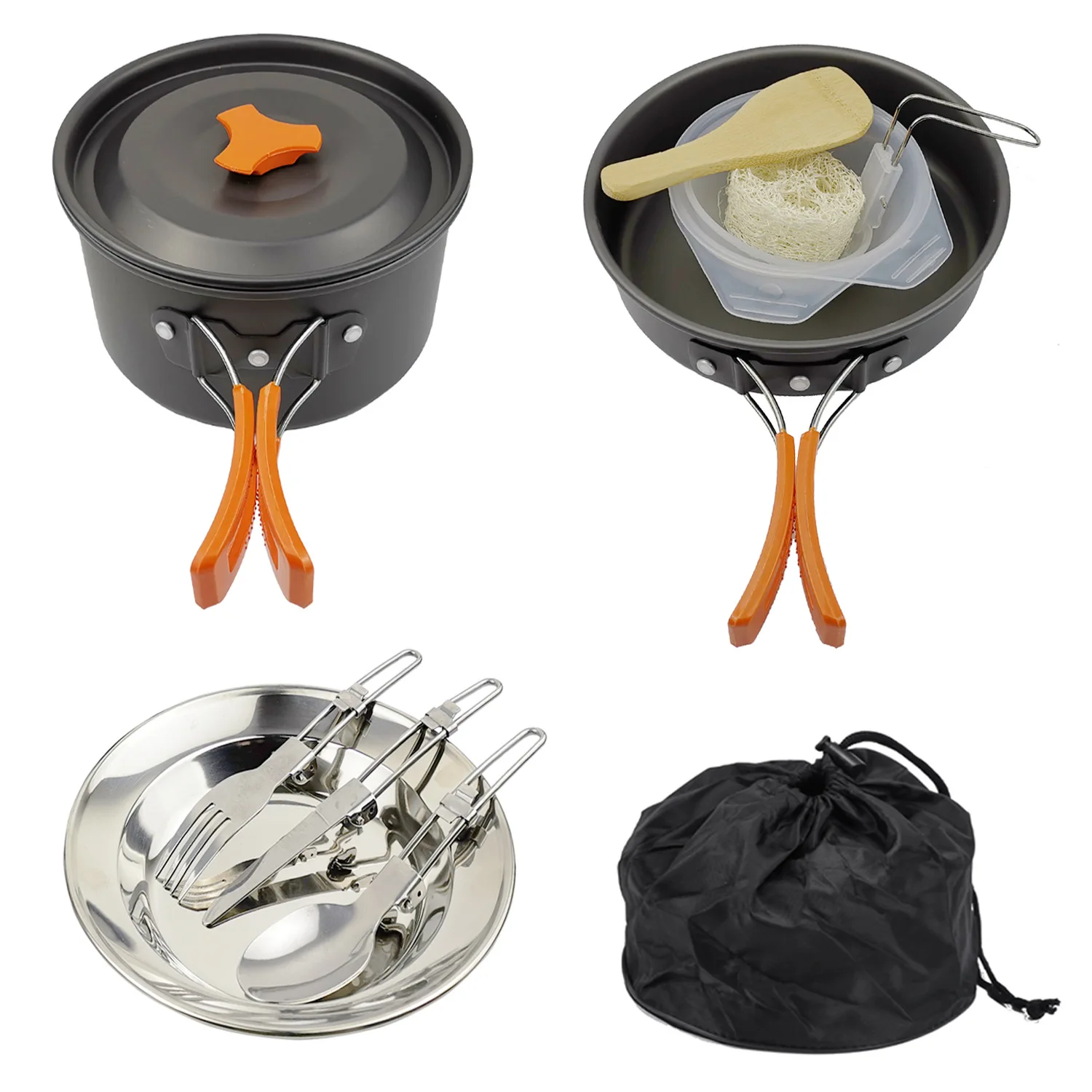 

1 Set Pan Pot Travelling Hiking Picnic Camping Cookware Kit Outdoor Aluminum Cooking Set BBQ Tableware Equipment
