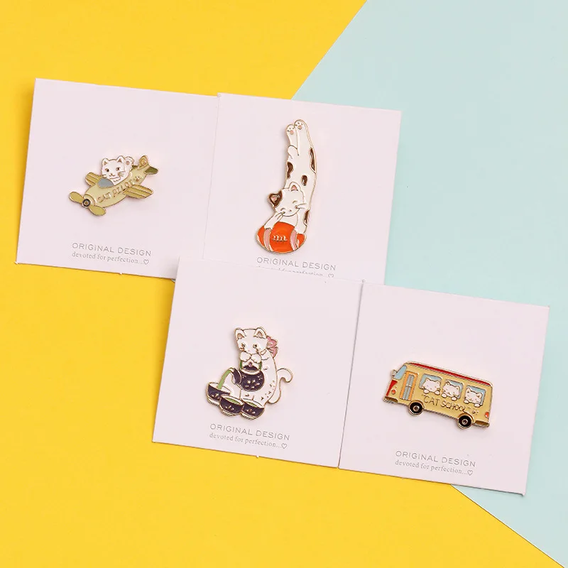 Эмалированные броши в виде кошки для женщин милый значок котенка одежда пары