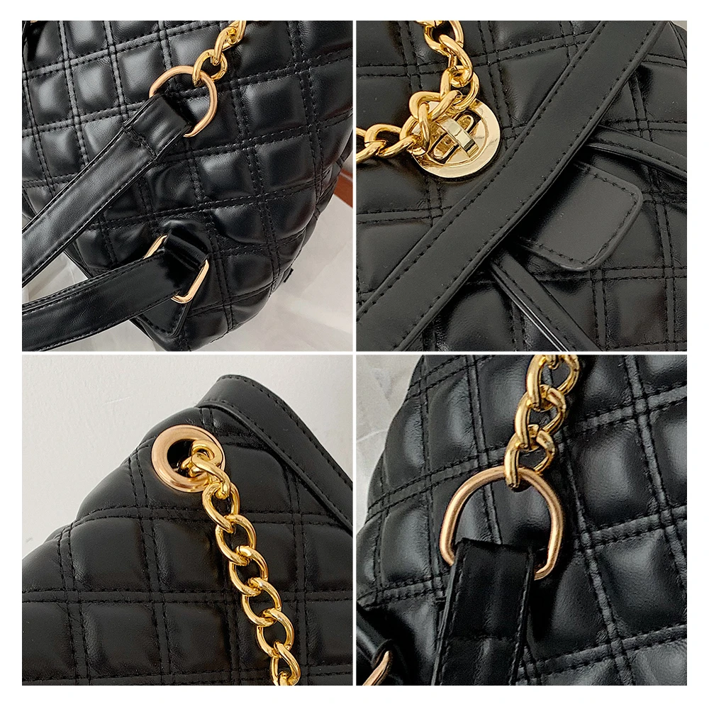 

Free Shipping Herald Fashion Women Leather Backpack Plaid School Bag For Teenage Girls Vintage Chain Female Drawstring Travel