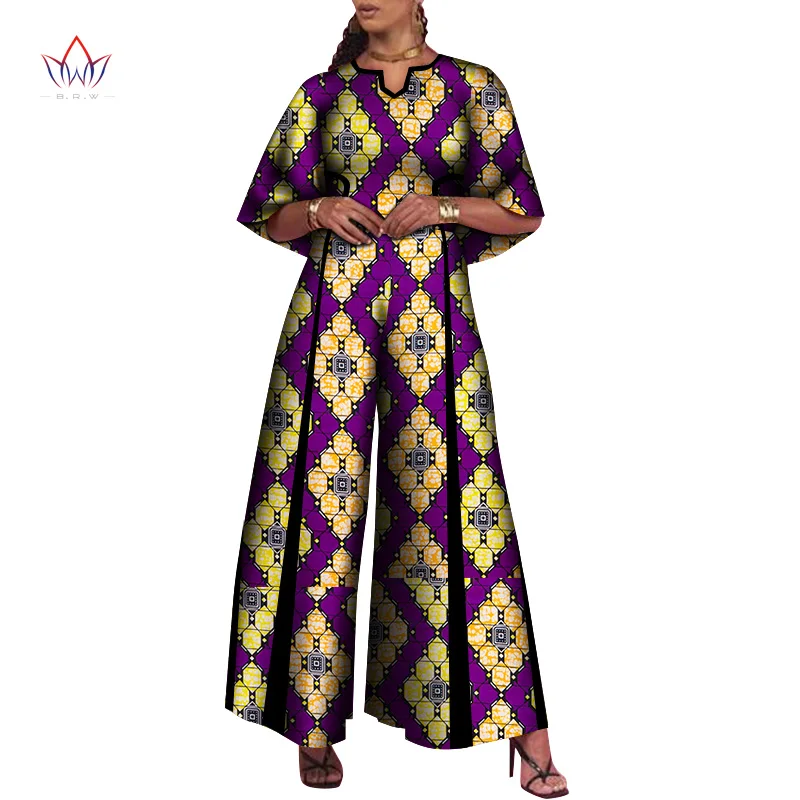 

BintaRealWax Women New Africa Style Rompers Sets Cool Dashiki African Print Customized Plus Size Lady Pant Personized WY8294