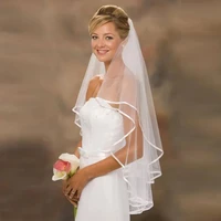 latest arrival cheap bridal wedding veils white 1 5m bride veils satin edge one layer wedding accessory