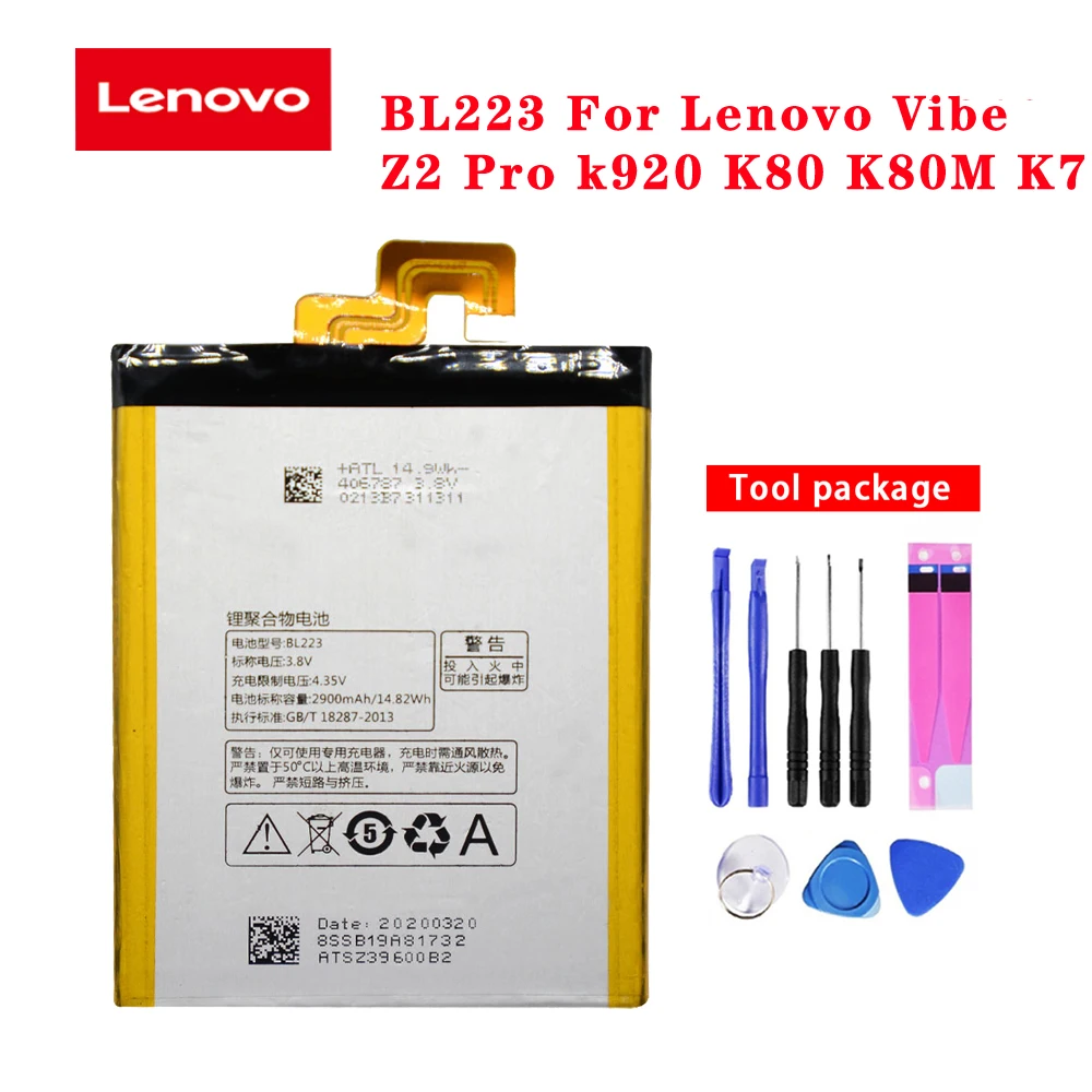 

Battery for Lenovo Vibe Z2 Pro k920 K80 K80M K7 Original BL223 2900mAh High Quality Mobile Phone Batteries Accumulator