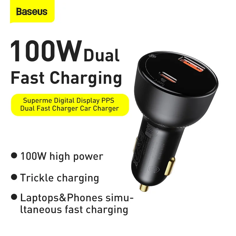 baseus 100w car charge fast charge type c pd3 0 qc3 0 pps quick charger dual usb phone charger for iphone huawei xiaomi samsung free global shipping