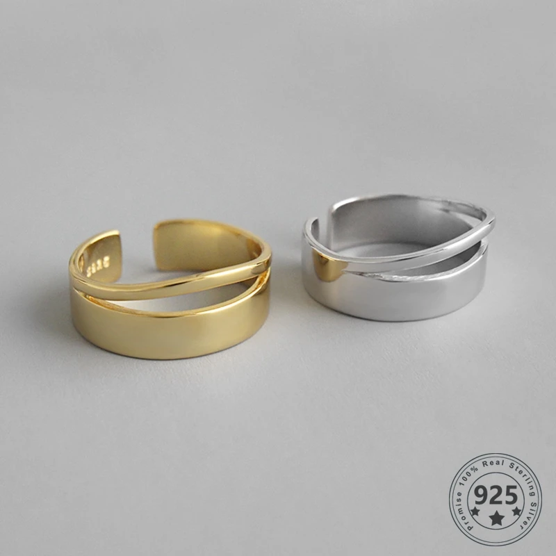 LouLeur, настоящее 925 пробы, серебряные Открытые Кольца, минималистичные, гладкие, двойная линия, простые кольца для женщин, модное кольцо, хорошее ювелирное изделие, подарки