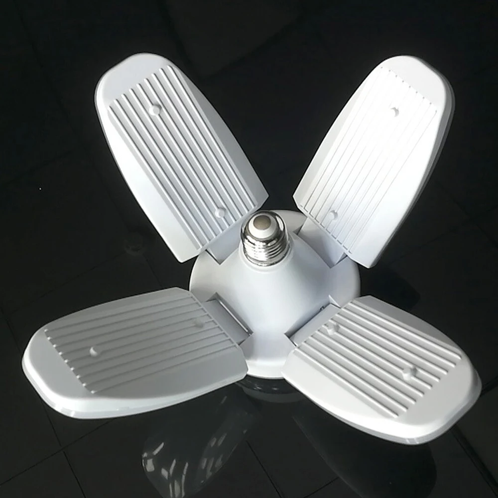 LED Garage Light Foldable 60W E27 Bulb 4 Fan Blades Deformable Ceiling Lighting 3000K/6500K AC85-260V for Workshop Warehouse | Лампы и