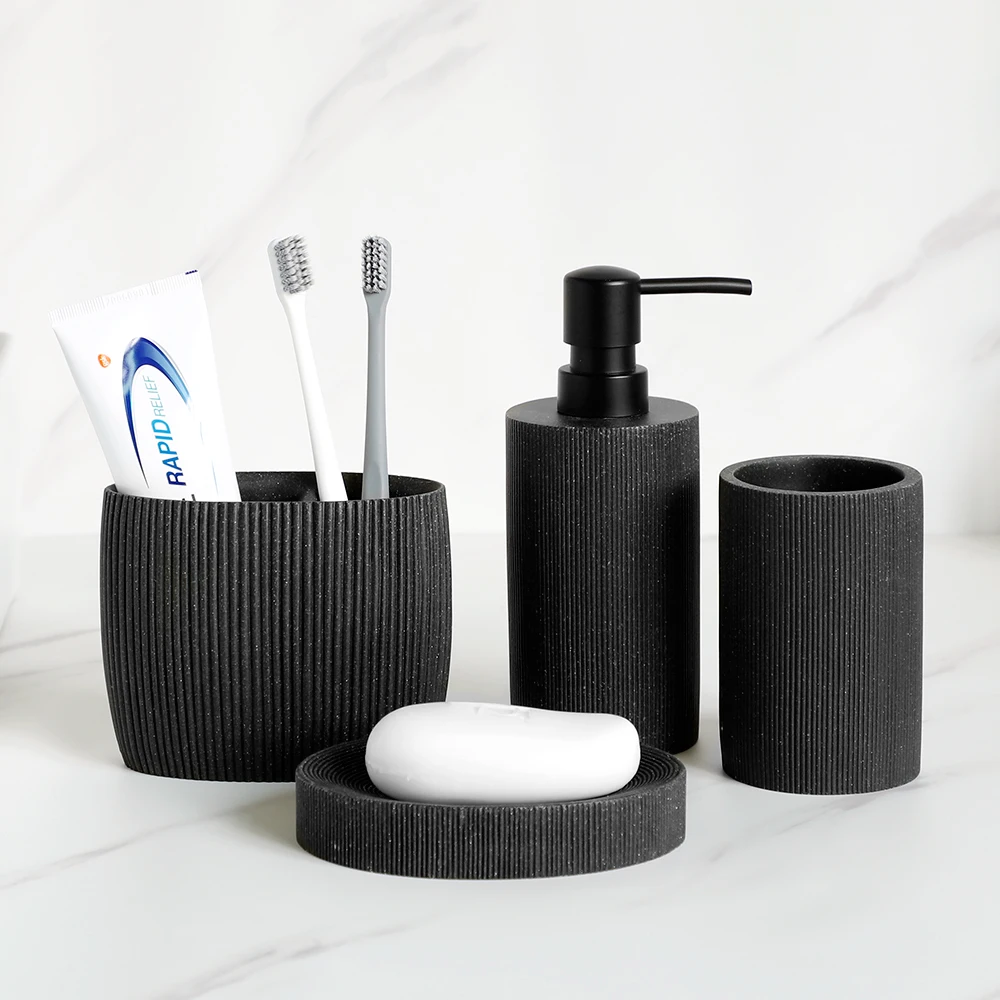 black bathroom accessories sets soap dispenser toothbrush holder tumbler soap dish mouthwash cup 5432 pcs free match free global shipping