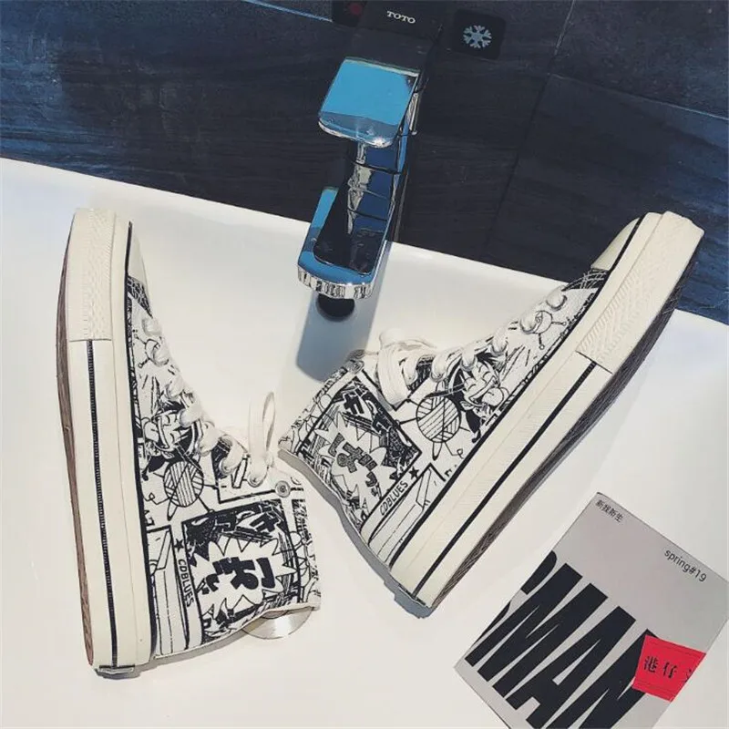 One Piece Dunk High Аниме one piece Luffy мультфильм плимсоллы Косплей парусиновые туфли Caricature модные студенческие Данк высокий черный белый Scrawl доска обувь - Цвет: One Piece Dunk High