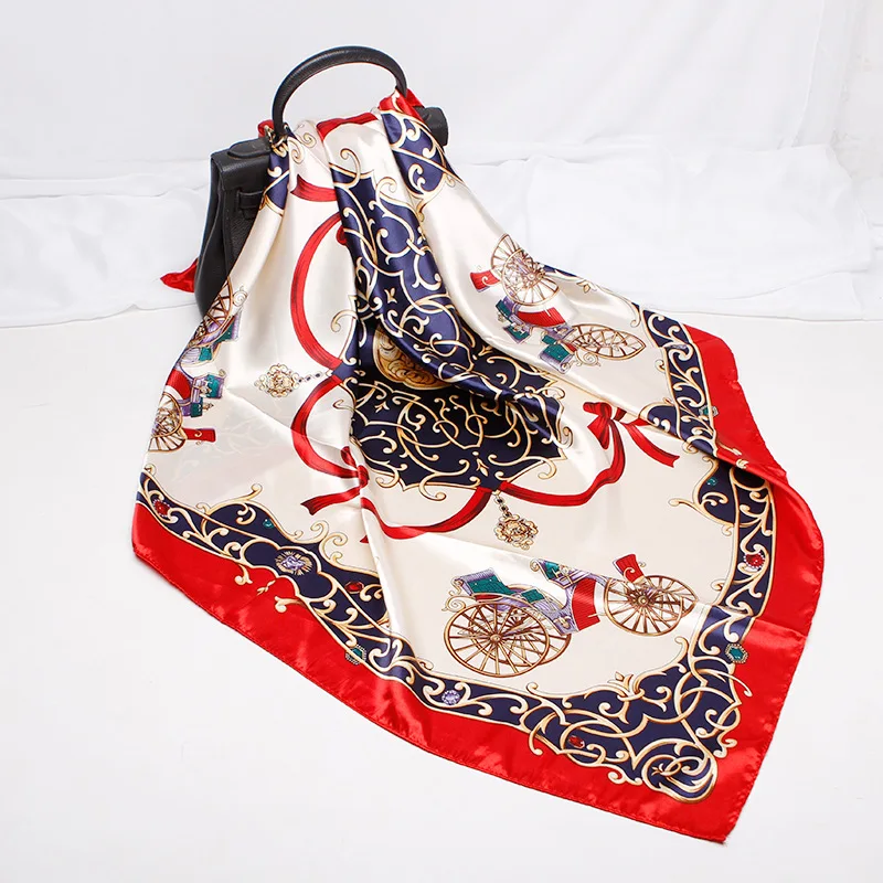 Искусственный шелковый шарф с принтом каретки женский элегантный квадратный