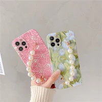 ins tulip phone case for apple iphone 12 pro max 11 mobile phone shell 8 plus soft shell xs xr back cover with pearl chain