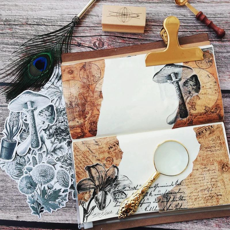 22 шт./упак. Винтаж черные растения гриб Стикеры DIY ремесло Скрапбукинг альбом