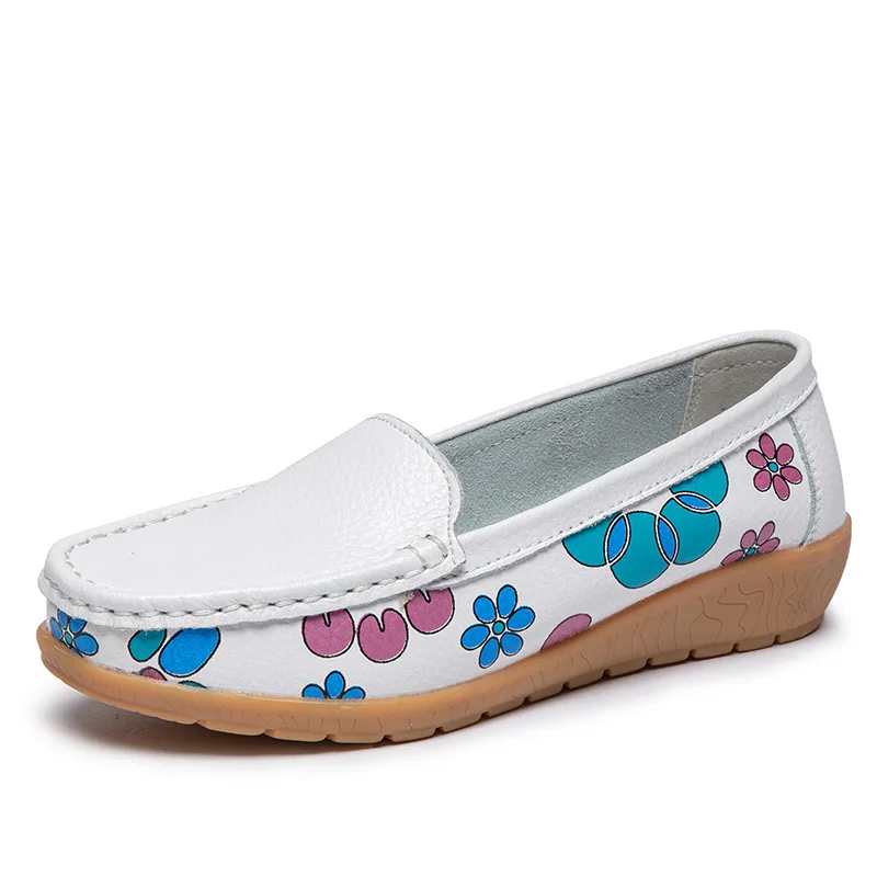 

Autumn Woman Flats Genuine Leather Shoes Slip On Ballet Flats Women Flats Print Woman Shoes Moccasins Soft Loafers Shoes