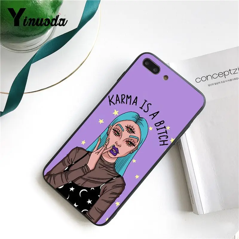 Yinuoda color Artistic illustration alien fashion girl Phone Case for iPhone 6S 7 7plus 8 8Plus X Xs MAX 5 5S XR 11 Pro Max | Мобильные