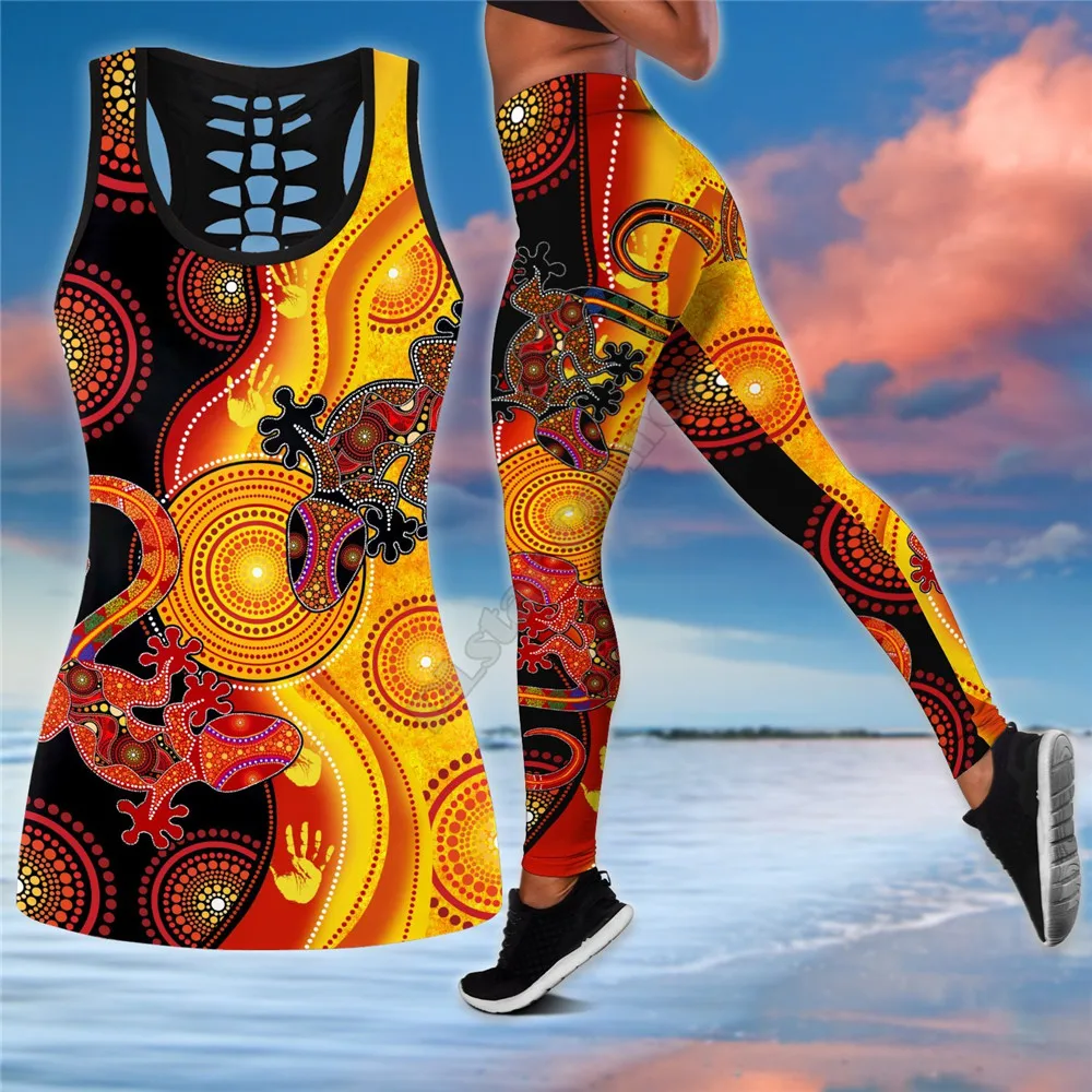 

Aboriginal apparels the sun and lizards combo legging tanktop Suit Yoga Fitness Soft Legging Summer Women For Girl