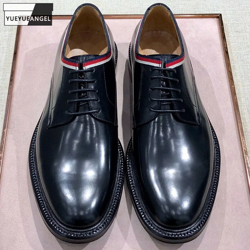 

Daily Office Men Round Toe Business Dress Shoes Lace Up Genuine Leather Derby Shoes Plus Size 45 Luxury Mens Black Formal Shoes