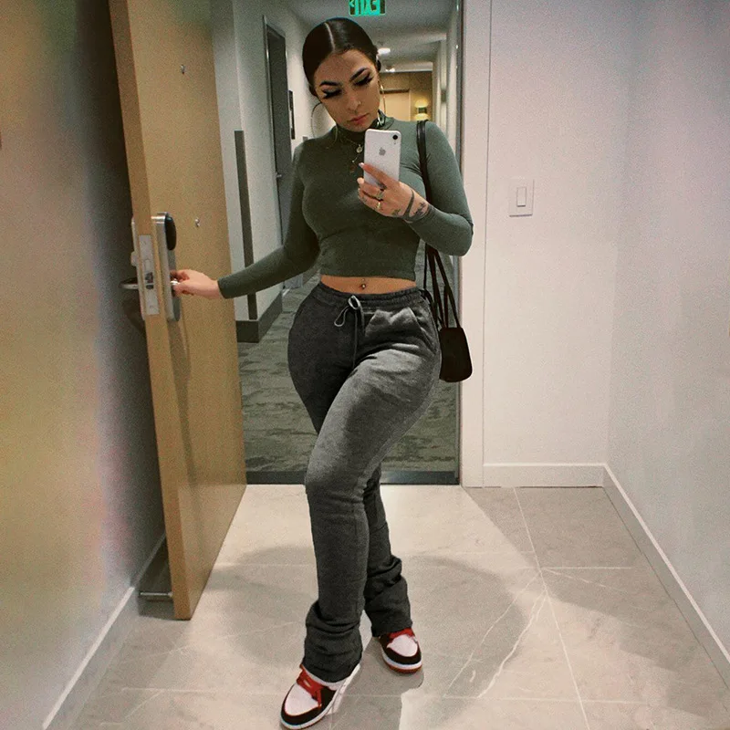 

1S Wholesale Women clothing casual wide-leg pants custom logo print on product and package from 1pc dropship