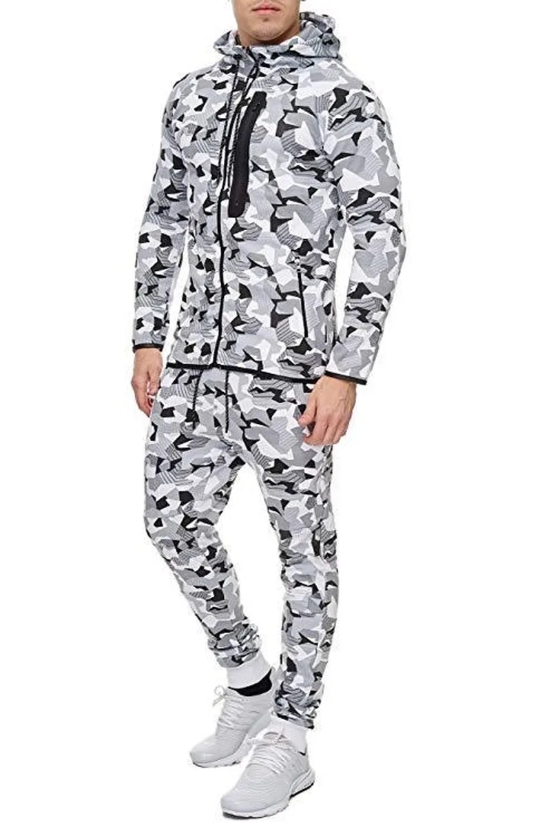 

Hot Sale 2021 New Hip-Hop Sports Men's Suit Casual 3D Printed Hooded Camouflage Zipper Long Sleeve Trousers 2 Piece Set