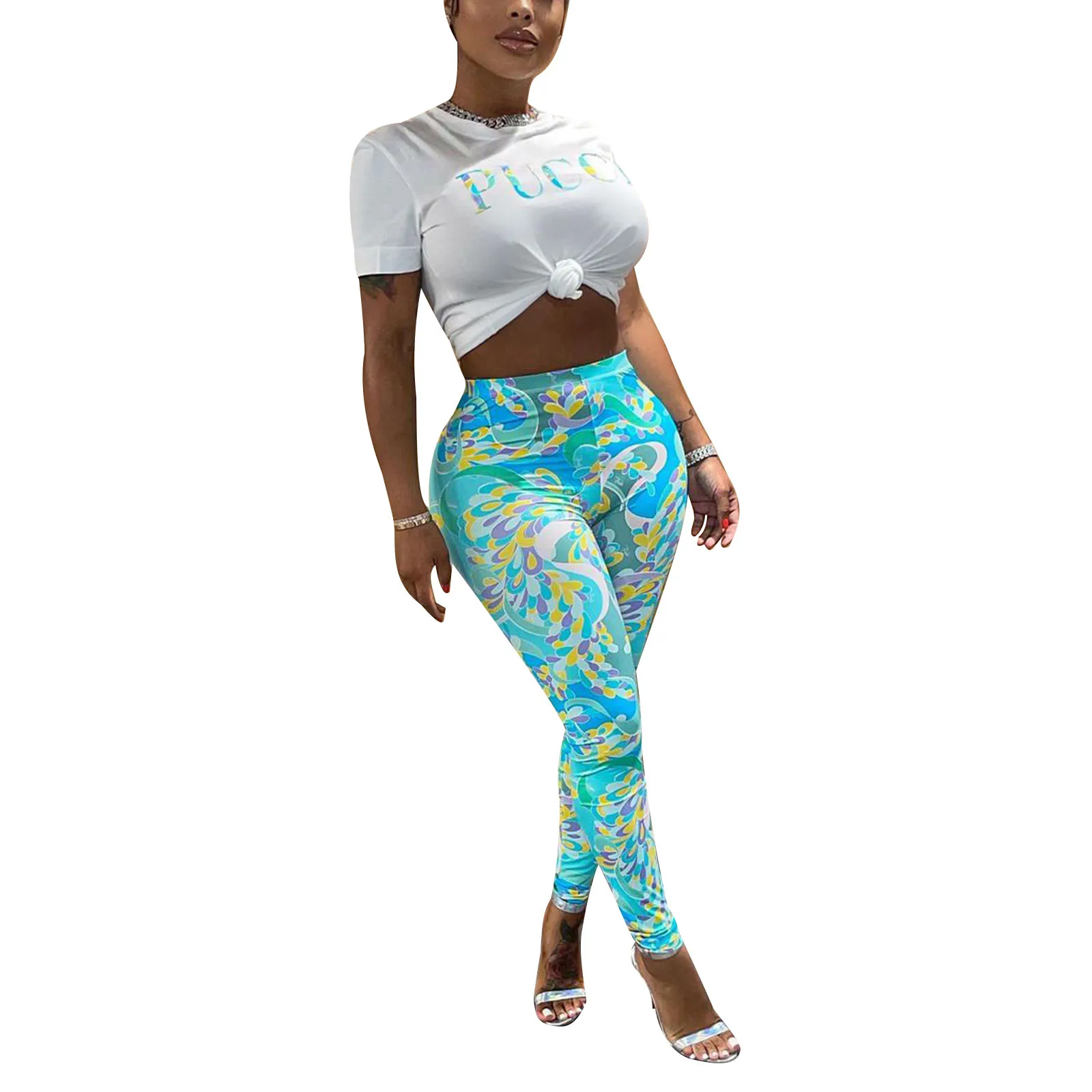 

Women’s Floral Print Leggings, Trendy Elastic High Waist Butt Lift Skinny Tights Pants