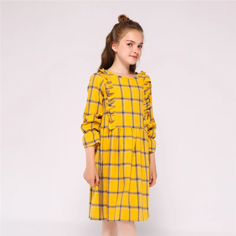 Kseniya детское модное клетчатое платье с оборками и длинным рукавом для девочек 2-9