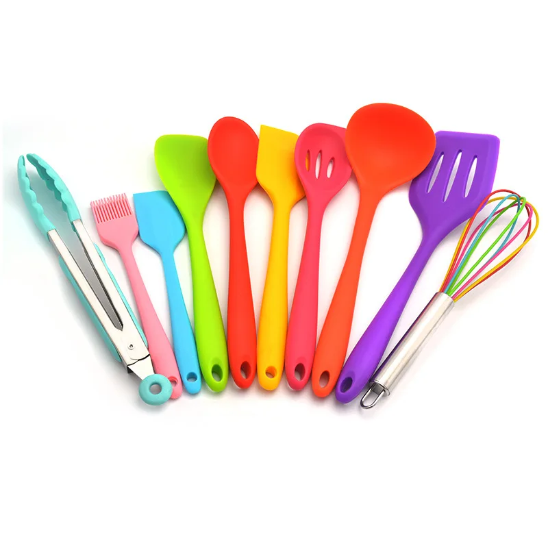 10pcs Color Silicone Kitchen Utensils Sets Non-stick Pot Environmental Protection Cooking Scoop Tools.Kitchen Supplies | Дом и сад