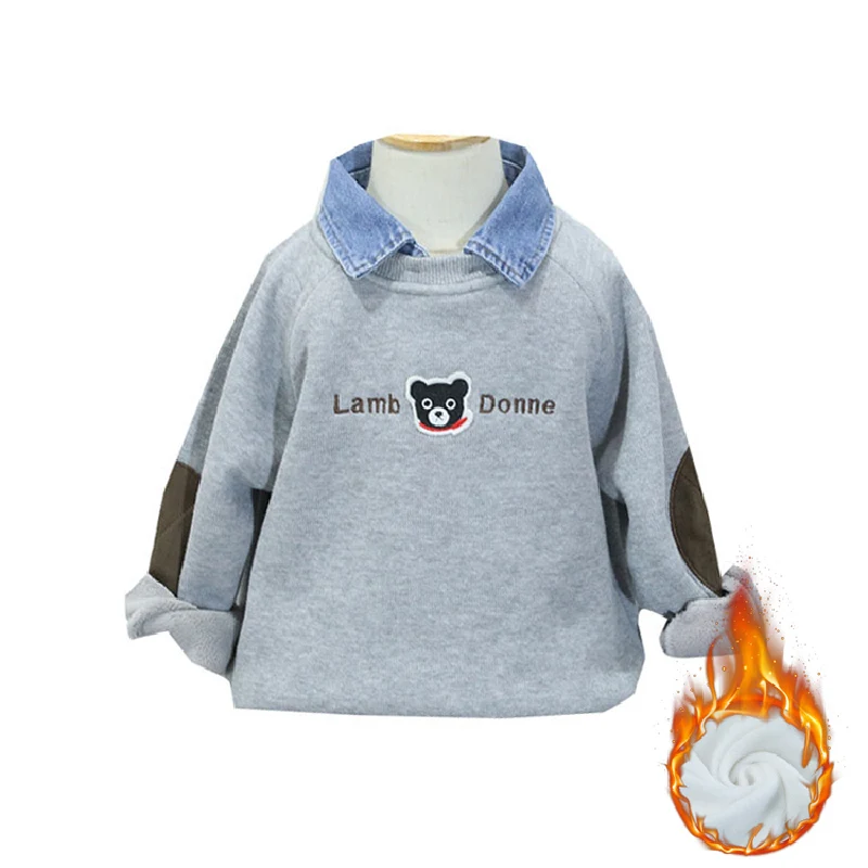 

New 2021 Boy Sweatshirt with Velvet Ling Autumn Winter Children's Clothing Kids Clothes Top False Two Pieces Boys Sweatshirt