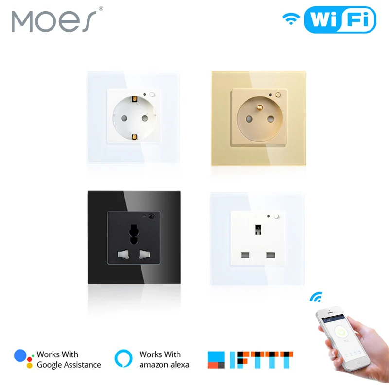 Wi-Fi умная настенная розетка стеклянная панель Smart Life/приложение Tuya дистанционное управление, работает с Amazon Echo Alexa Google Home EU FR UK