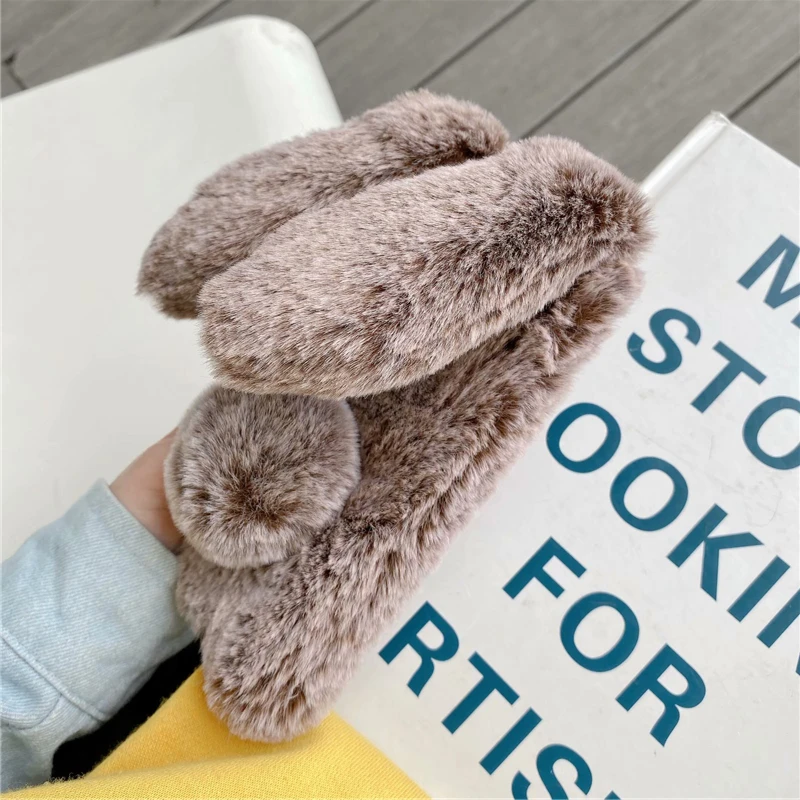 Soft Plush Case For Realme 1 2 3 3i 5 5i 5s 6 6i 6s 7 7i 8 5G Narzo 10 10A 20 20A 30 30A Pro Furry Rabbit Bunny Fur Hair Cover
