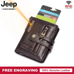 new genuine leather credit card holder rfid non scan metal minimalist wallet slim male business card holder carteira 2021 free global shipping