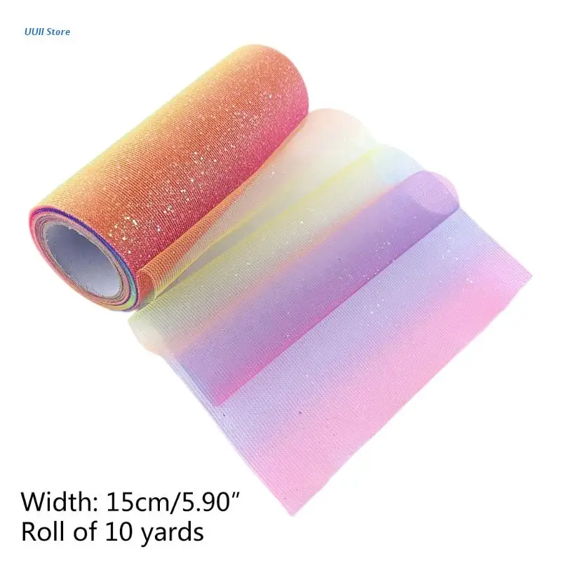 

6inch 10Yards Decorative Tulle Rolls with Shiny Powder Skirts DIY Material Gift Wrap Gradient Colour Yarn