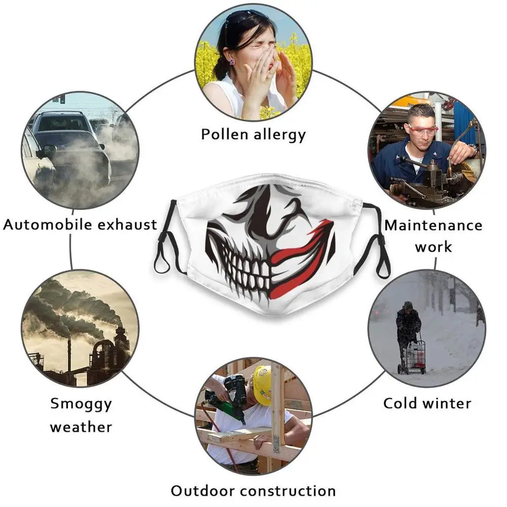 

Clown Skull Horror Laughing Mouth Reusable Mouth Face Mask Anti Haze Dustproof Mask With Filters For Child Adult Clown Horror