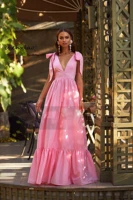chenxiao simple pink long evening dresses a line deep v neck formal women prom party dress nightclub special occasion gowns