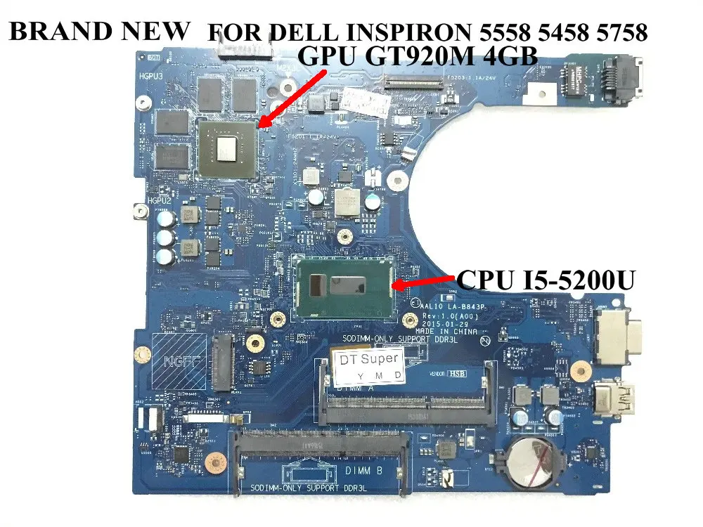 

В наличии, материнская плата для ноутбука диагональю 10 LA-B843P для Dell Inspiron 5558, центральный процессор, графический процессор 920M/4GB, HDMI-порт