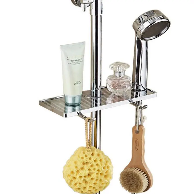 

ABS Shower Caddy Rack Bathroom Shelf Bath Shampoo Towel Tray Single Tier Shower Head Holder Adjustable Shower Rod Hanging Rack