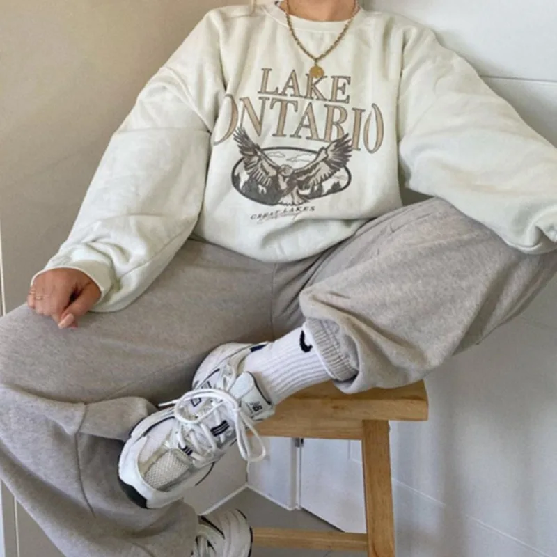 

Vintage Letter Printing Women Sweatshirt Y2K Autumn 2021 Long Sleeve Oversized Streetwear Cotton Loose Casual Female Pullover