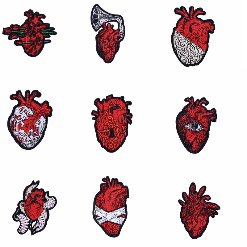 Нашивка в стиле панк дешевая вышивка хиппи наклейки виде крутого сердца