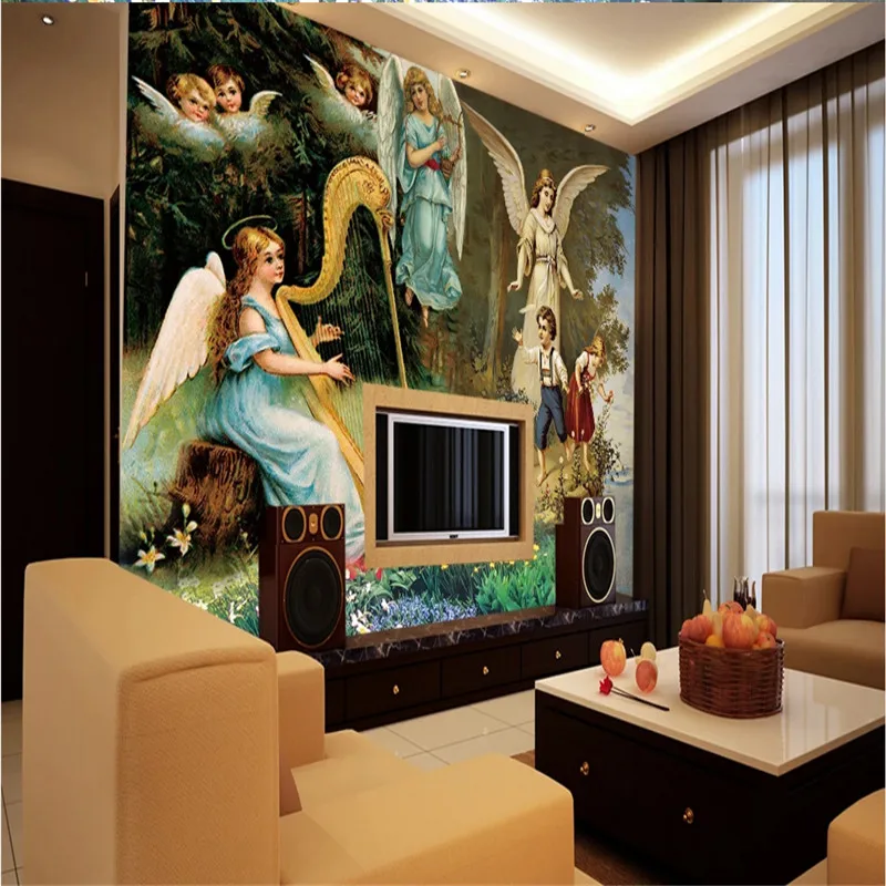 European-style Angel Oil Painting 3D Living Room Bedroom Background Wall Mural Ceiling Decor Wallpaper Papers Home | Обустройство