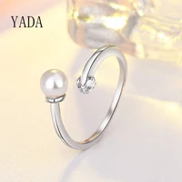 yada fashion big pearl rings for menwomen cubic zirconia adjustable ring engagement wedding jewelry silver color ring rg200034