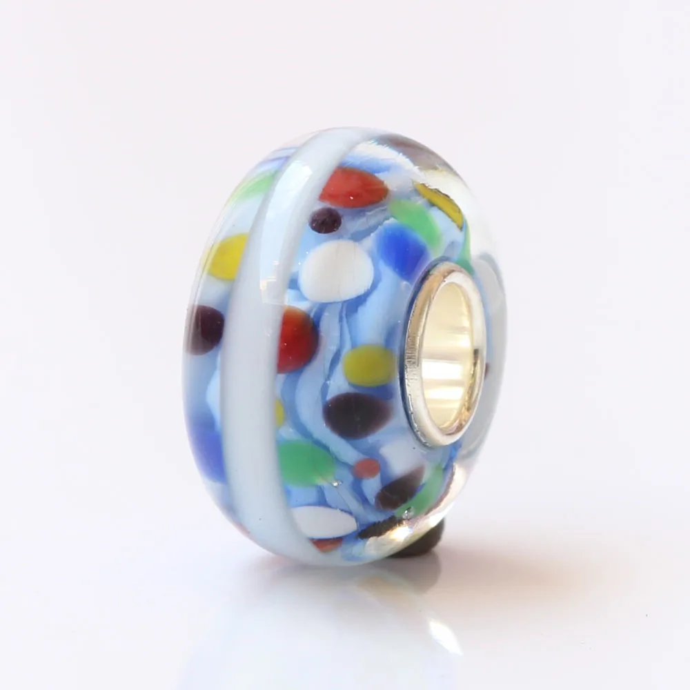 Многоцветная стеклянная бусина в горошек с твердой пробкой из стерлингового