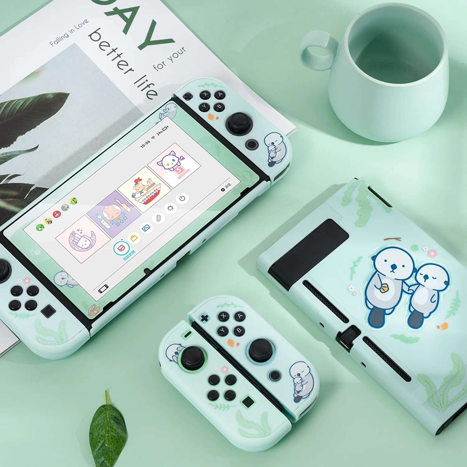 Чехол-накладка GeekShare для Nintendo Switch жесткая полная крышка хлопок Сиба-ину морская