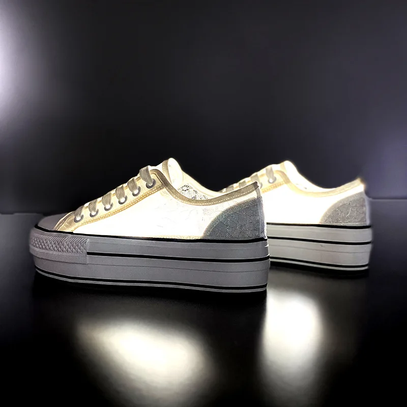 

Summer Women Shoes Casual Cutouts Lace Canvas Shoes Hollow Floral Breathable Platform Flat Shoe