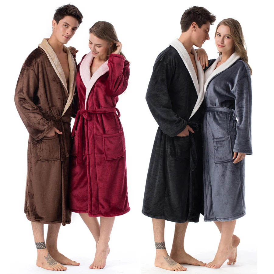 Халат фланелевый для мужчин и женщин двойное сочетание цветов супермягкий