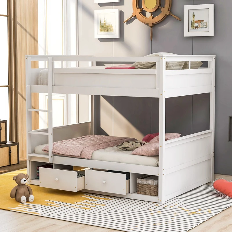 

Двуспальная двухъярусная кровать с двумя ящиками и двумя хранилищами для взрослых и детей, безопасные спальные кровати с планками