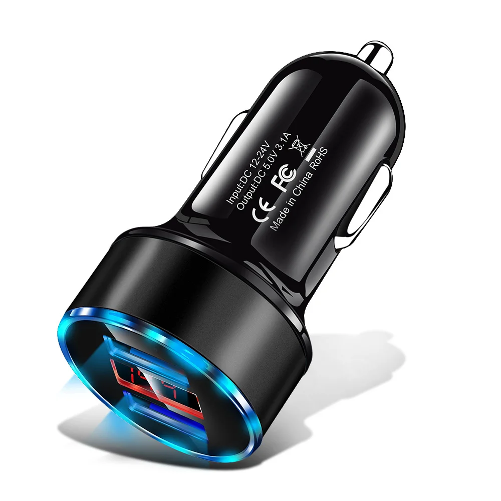 All Black Переходник USB для зарядки в машине 3.1A цифровой светодиодный дисплей напряжения/тока Автомобильное металлическое зарядное устройство для Iphone 11X8 6 7 huawei Tablet - Тип штекера: All Black
