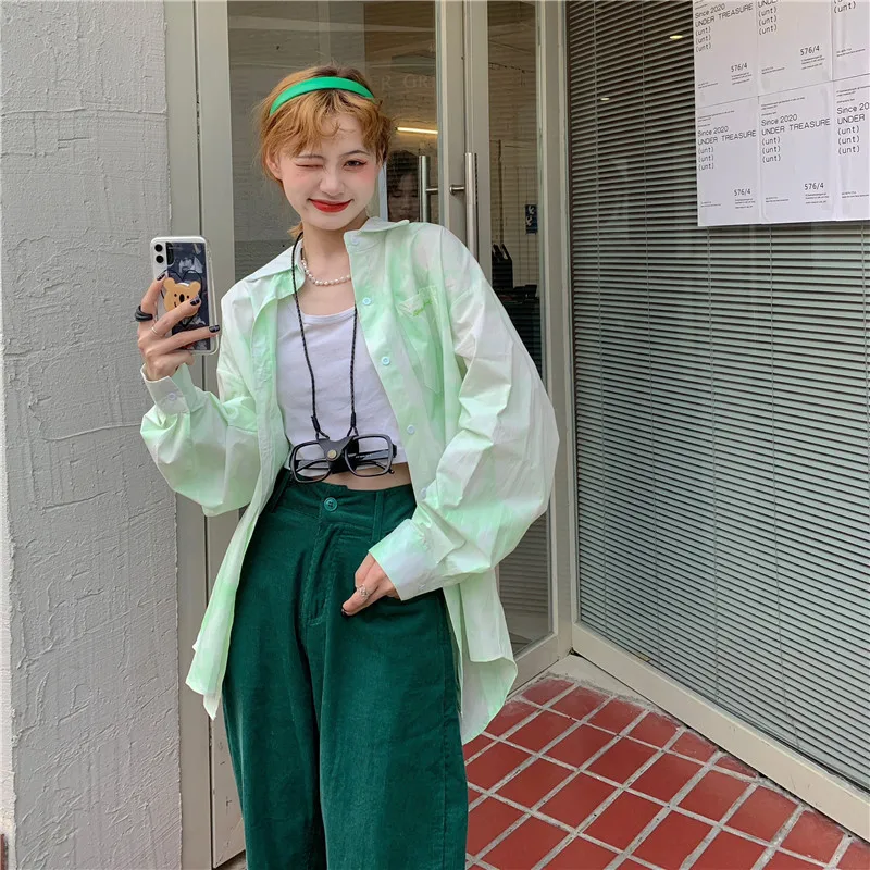 

Tie-Dyed Shirt Women's Design Sense Niche Top Spring 2021 New Korean Style Loose Long Sleeve Shirt Coat Fashion