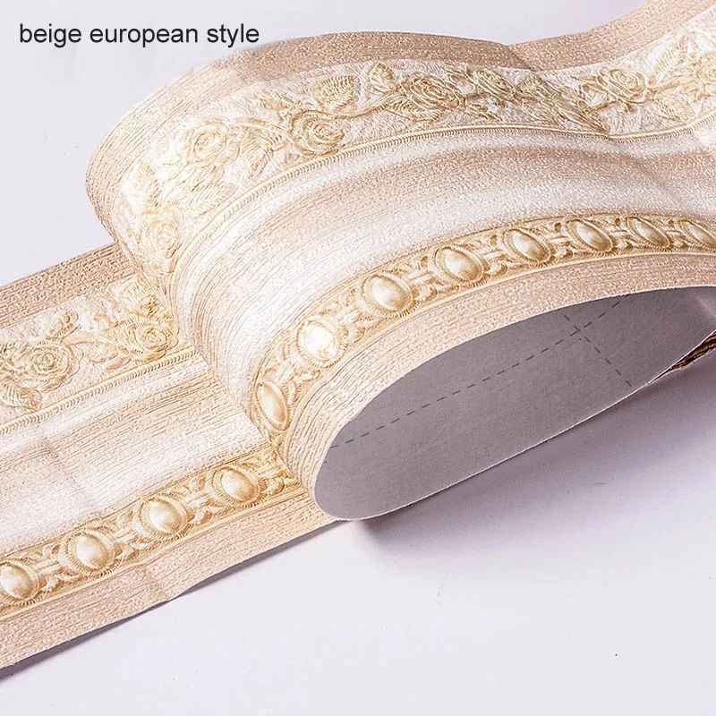 beige european style Водонепроницаемый деревенский плитка 5 м длина гостиная плинтус для ванной комнаты самоклеющиеся винтажные обои границы 3D рельефные наклейки на стену - Цвет: beige european style