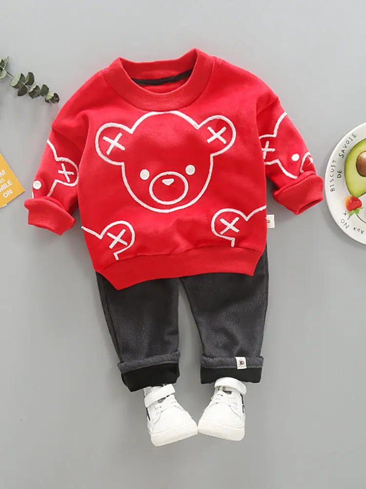 Толстый теплый зимний осенний комплект одежды для мальчиков пижама с длинным