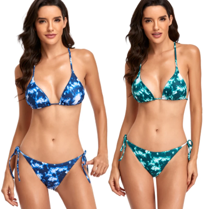 

Two-pieces Floral Swimsuit Tether Lace Women Sexy High Waisted Flower Printed Bathing Suits Fashion Ladies Swimming Wear