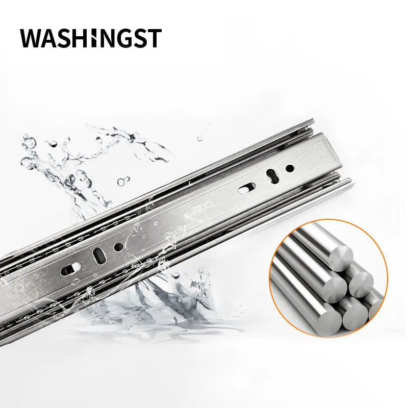 washingst drawer slide rail stainless steel 200 600mm full exhibition ball bearing three sections guide rail for kitchen cabinet free global shipping
