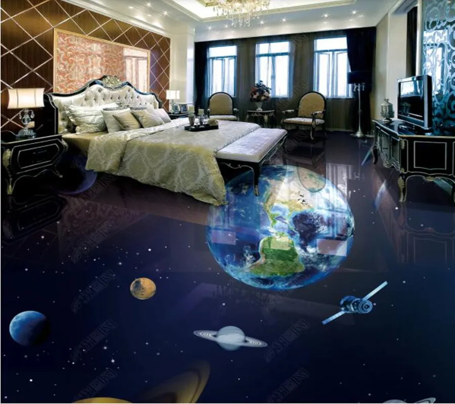 

ПВХ Вселенная Галактика земля планета Нескользящая Водонепроницаемая самоклеящаяся 3D напольная наклейка плитка для ванной 3D обои