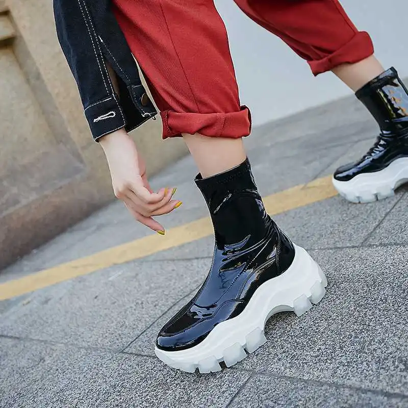 

Krazing Pot popular thick bottom mixed colors genuine leather stretch boots round toe women winter fashion thigh high boots L17